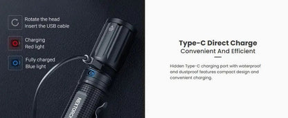 Lampe torche tactique Nextorch E52C - 3000 Lumens - rechargeable USB-C  NYCTALOPE  