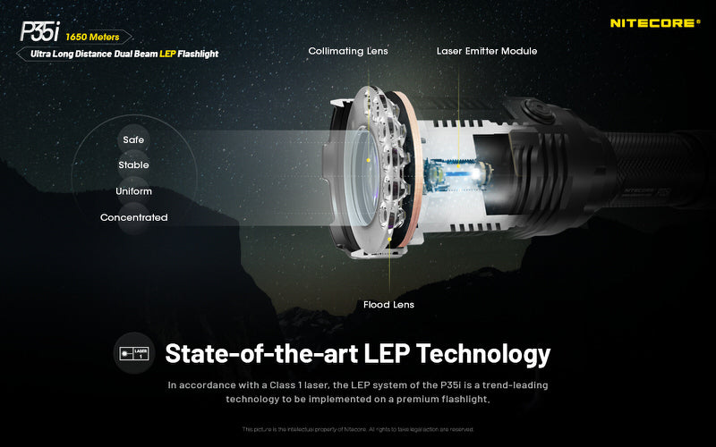 Lampe torche tactique laser Nitecore P35i LEP – 3000 Lumens  NYCTALOPE  