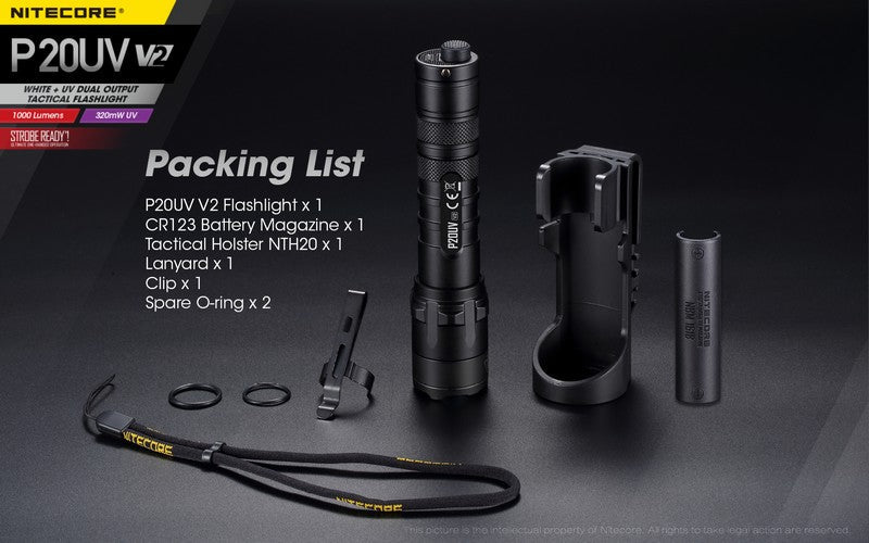 Lampe Torche Nitecore P20UV V2 – 1000 Lumens  NYCTALOPE  