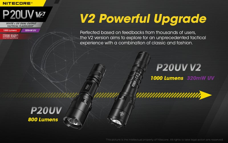 Lampe Torche Nitecore P20UV V2 – 1000 Lumens  NYCTALOPE  