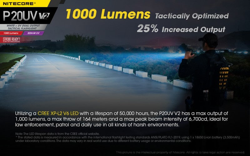 Lampe Torche Nitecore P20UV V2 – 1000 Lumens  NYCTALOPE  