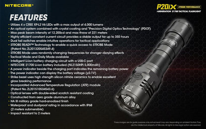 Lampe Torche Nitecore P20ix - 4000 Lumens rechargeable USB-C  NYCTALOPE  