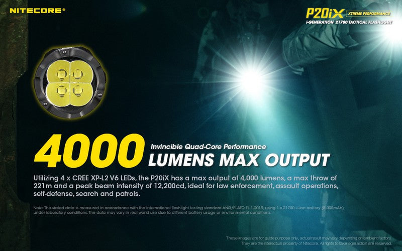 Lampe Torche Nitecore P20ix - 4000 Lumens rechargeable USB-C  NYCTALOPE  