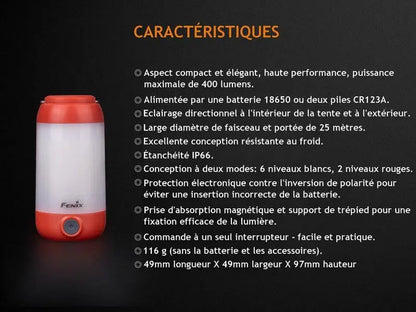 Lanterne Fenix CL26R – 400 Lumens - Rechargeable  NYCTALOPE  