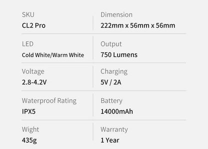 Lanterne Klarus CL2 PRO BLANCHE - 750 Lumens - Rechargeable et Powerbank  NYCTALOPE  