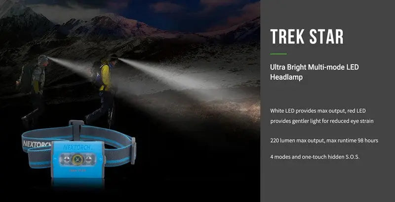 Nextorch TrekStar - lampe frontale légère 220 Lumens avec lumière rouge  NYCTALOPE  
