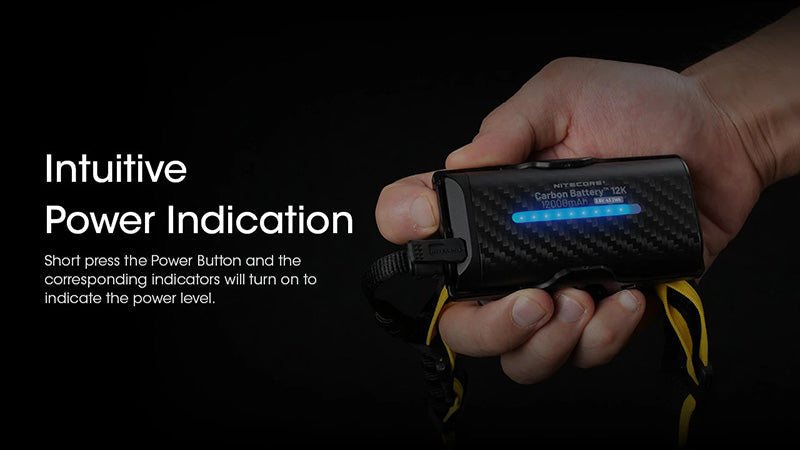 Nitecore 12K 12000mAh Kit Batterie Externe Carbone - Compatible NU45 / NU53 / HC65UHE  NYCTALOPE  
