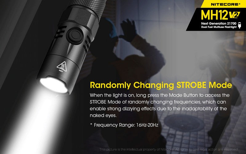 Lampe Torche Nitecore MH12 V2 – 1200 Lumens  NYCTALOPE  