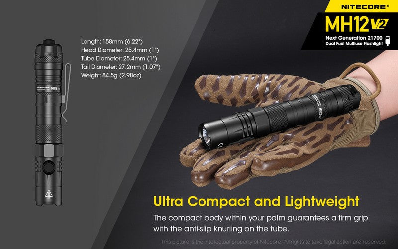 Lampe Torche Nitecore MH12 V2 – 1200 Lumens  NYCTALOPE  