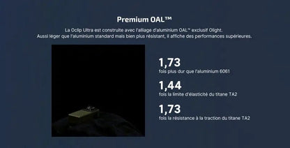 Olight Oclip Ultra - 530 Lumens - Mini lampe à clip avec faisceau large, concentré et UV  NYCTALOPE  