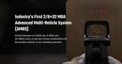 Osight XE AMRS Optique Point Rouge Fermé avec Empreinte RMR, Pile Latérale CR1632 & Multi-Réticules 2/6 MOA + Cercle 32 MOA