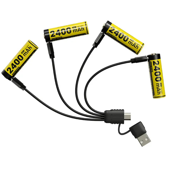 Pack de 4 batteries AA Nitecore NH2400 - 2400mAh 1.5V rechargeable en USB-C - NYCTALOPE
