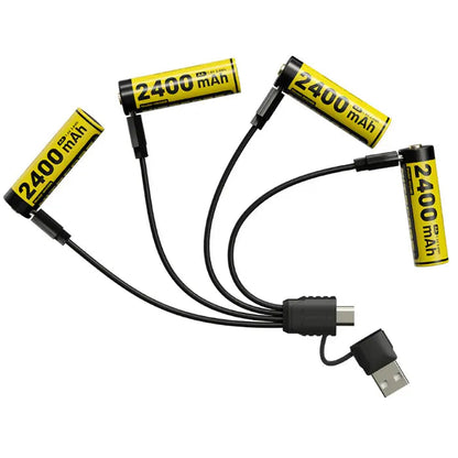 Pack de 4 batteries AA Nitecore NH2400 - 2400mAh 1.5V rechargeable en USB-C - NYCTALOPE
