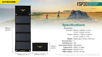 Panneau solaire pliable Nitecore FSP30 - 30W  NYCTALOPE  
