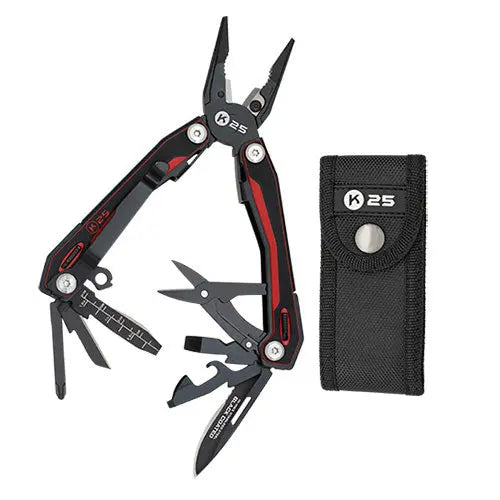 Pince multifonction K25 11153 - 10 applications différentes - G10 Rouge/Noir - Lame 6 cm - NYCTALOPE