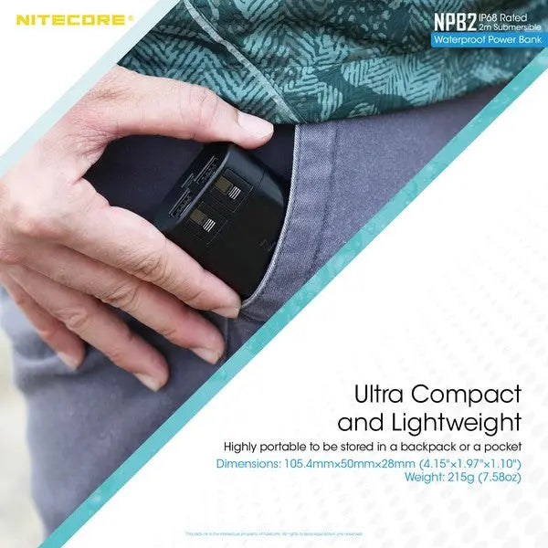 PowerBank Batterie Nitecore NPB2 – 10000mAh batterie externe frontale HU60  NYCTALOPE  