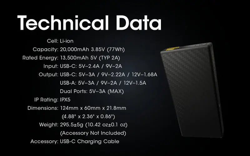 Powerbank Nitecore CARBO 20000 – 20 000mAh  NYCTALOPE  