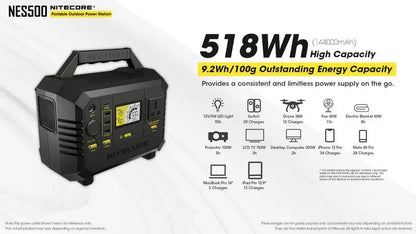 Station d'alimentation portable Batterie Nitecore NES500 – 144000mAh  NYCTALOPE  