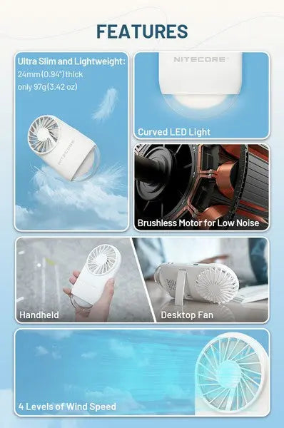 Ventilateur de poche multifonctions Nitecore NEF02 - rechargeable avec lumière d'appoint  NYCTALOPE  
