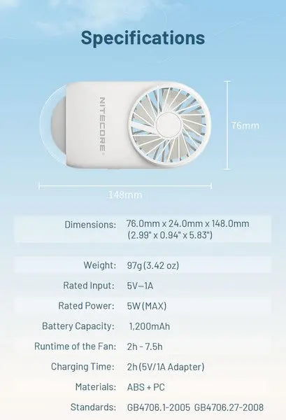 Ventilateur de poche multifonctions Nitecore NEF02 - rechargeable avec lumière d'appoint  NYCTALOPE  