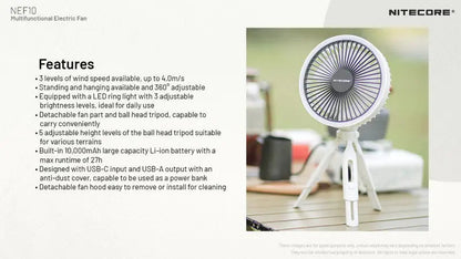 Ventilateur portable multifonction Nitecore NEF10 - Ventilateur, lampe et powerbank  NYCTALOPE  