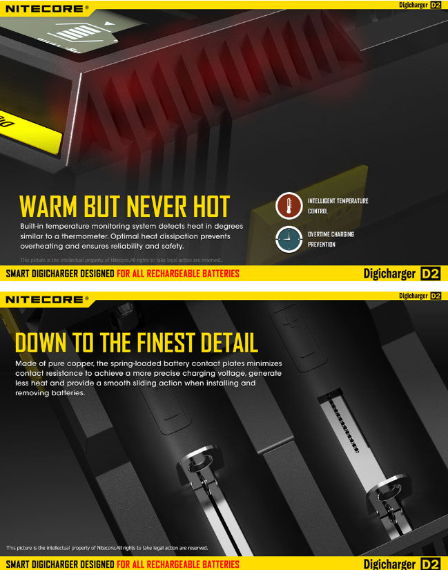 Chargeur D2 Nitecore Li-ion, IMR, Ni-MH, LiFePO4 et Ni-CD  NYCTALOPE  