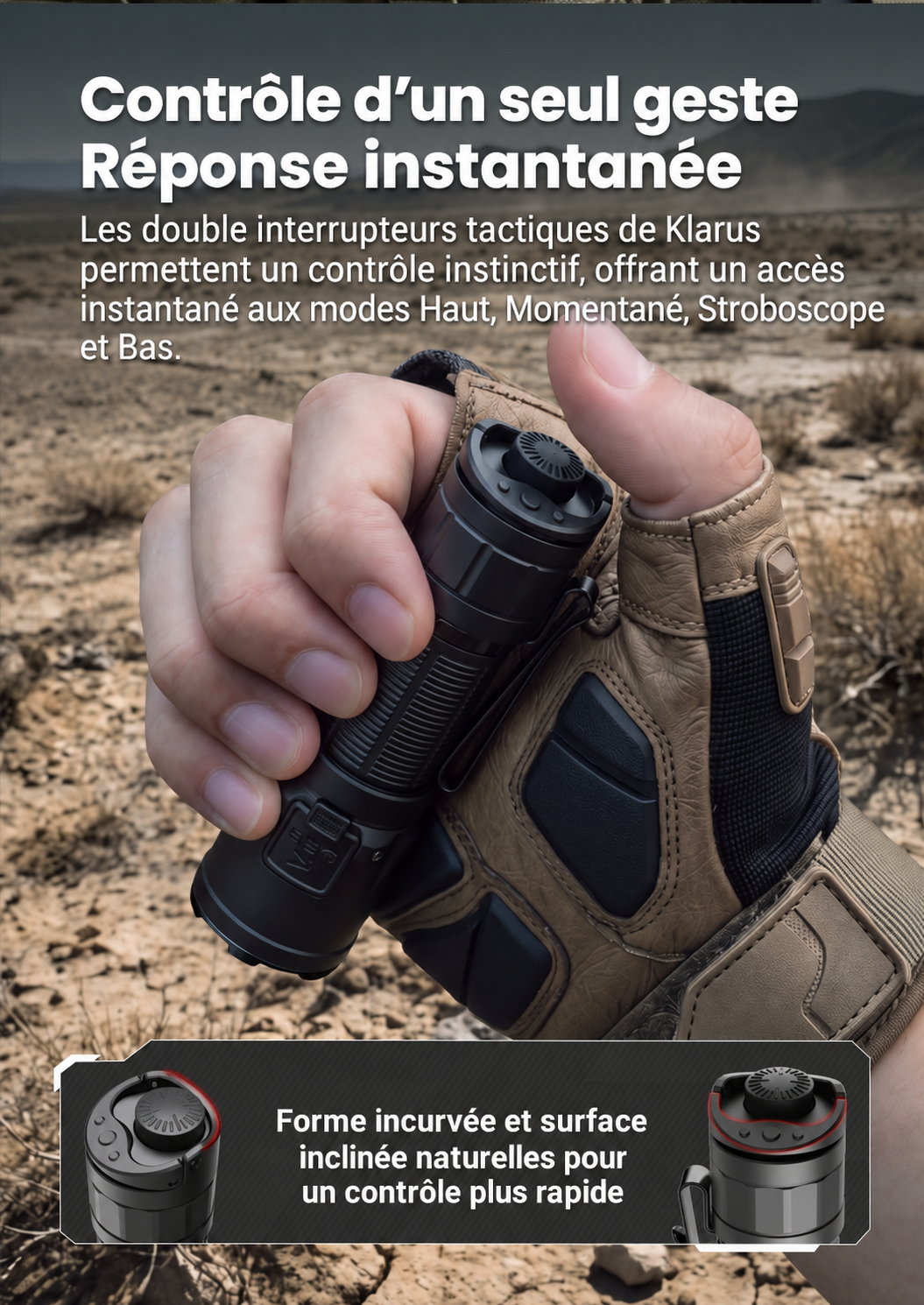 Klarus XT Mini - Lampe tactique compacte à double interrupteur arrière