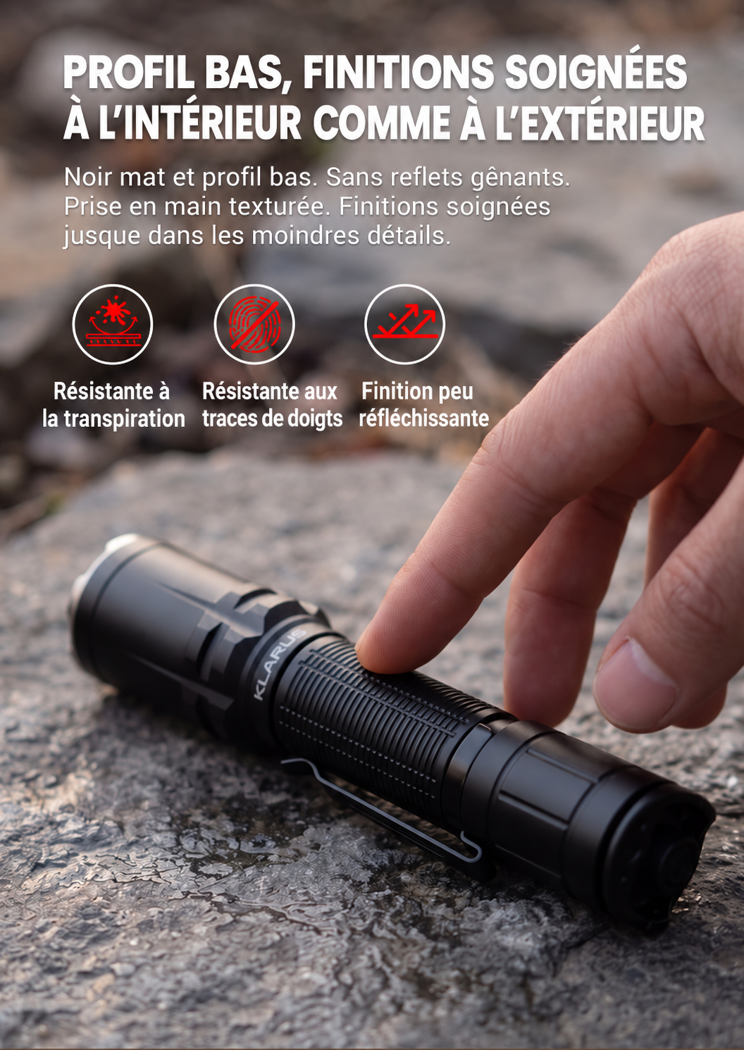 Klarus XT12R - Lampe tactique longue portée à double interrupteur arrière