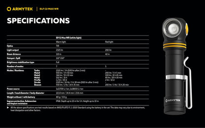 Armytek Elf C2 Max WR USB-C - Lampe frontale 4-en-1 lumière blanche et rouge