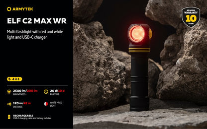 Armytek Elf C2 Max WR USB-C - Lampe frontale 4-en-1 lumière blanche et rouge