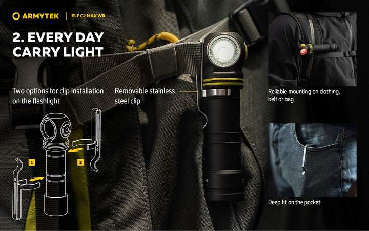 Armytek Elf C2 Max WR USB-C - Lampe frontale 4-en-1 lumière blanche et rouge