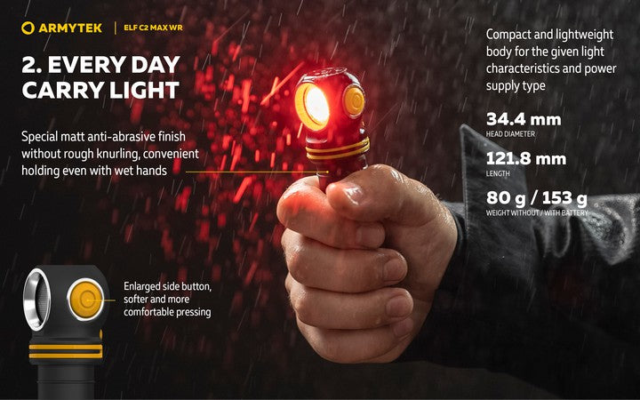 Armytek Elf C2 Max WR USB-C - Lampe frontale 4-en-1 lumière blanche et rouge