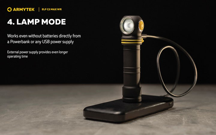 Armytek Elf C2 Max WR USB-C - Lampe frontale 4-en-1 lumière blanche et rouge