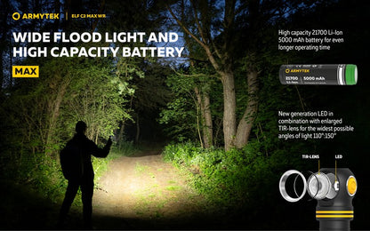 Armytek Elf C2 Max WR USB-C - Lampe frontale 4-en-1 lumière blanche et rouge
