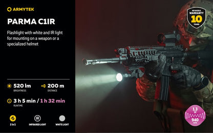 Armytek Parma C1IR - Lampe tactique blanche et infrarouge pour arme ou casque