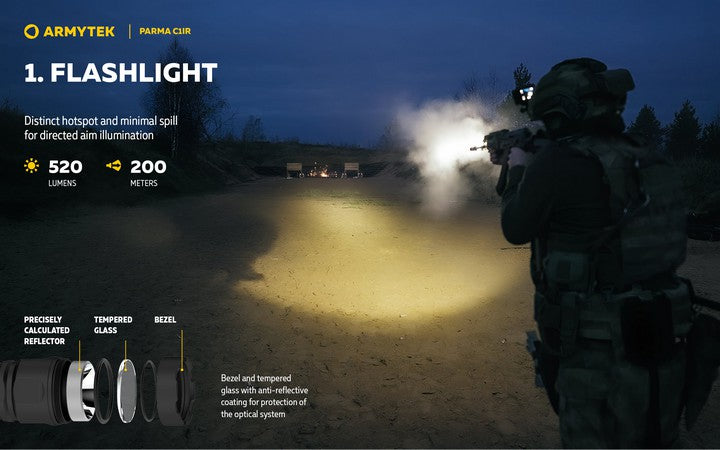Armytek Parma C1IR - Lampe tactique blanche et infrarouge pour arme ou casque