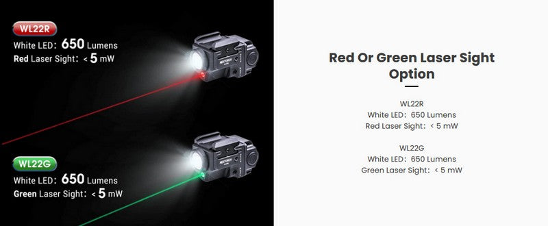 Lampe arme de poing Nextorch WL22R - 650 Lumens + laser rouge - Fixation sur rail  NYCTALOPE  