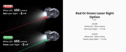 Lampe arme de poing Nextorch WL22R - 650 Lumens + laser rouge - Fixation sur rail  NYCTALOPE  