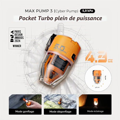 Olight FLEXTAIL MAX PUMP 3 – Mini pompe à air portable 3-en-1 avec lanterne 300 lm, rechargeable USB-C