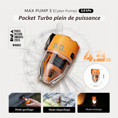 Olight FLEXTAIL MAX PUMP 3 – Mini pompe à air portable 3-en-1 avec lanterne 300 lm, rechargeable USB-C