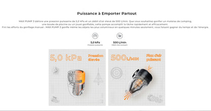 Olight FLEXTAIL MAX PUMP 3 – Mini pompe à air portable 3-en-1 avec lanterne 300 lm, rechargeable USB-C
