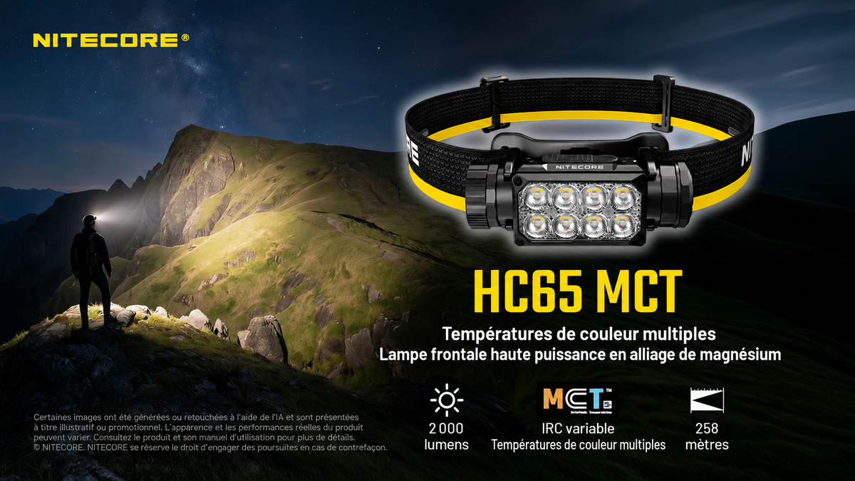 Nitecore HC65 MCT - Lampe frontale rechargeable 2000 lumens à trois températures de couleur