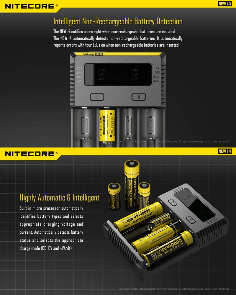 Nitecore Q4 jaune, Chargeur 18650 de qualité bon marché