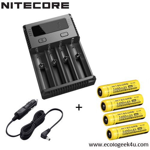 Chargeur Nitecore NEW i4 + 4 batteries 18650 3400mAh NL1834 +