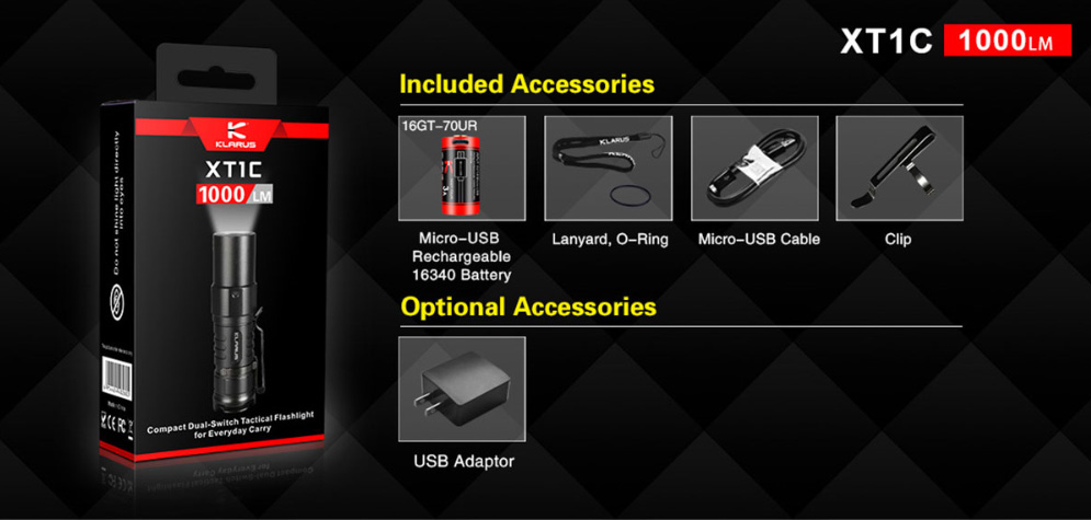 Batterie rechargeable prise micro USB pour lampe Klarus Mi1C/XT1A/XT1C - La  Tranchée Militaire